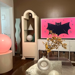 Spooky night in 🦇✨
Soft red glow, fall florals, and a little Halloween fun on screen 
keeping it festive but minimal 👻
#halloweendecor #halloweenvibes #spookyseason #fallfun #homefortheholidays