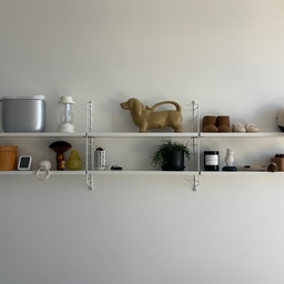 Filling the shelf with our baby’s (and also my) favorite things🐕 #nursery #stringpocket #shelfstyling #shelf #babyroom #decor