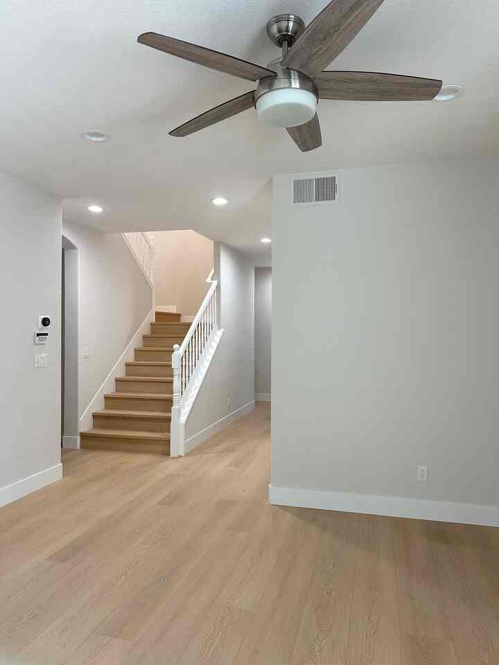 Before & After 

When we saw the place during the open house, the dirty carpet and paint were a mess, so we knew we had to replace them.
We ended up repainting with Sherwin-Williams Incredible White. It made the whole place feel fresh and airy.
We chose laminate for both the flooring and the stairs, and it made a huge difference,too!

#paint #flooring #stairs #remodeling 