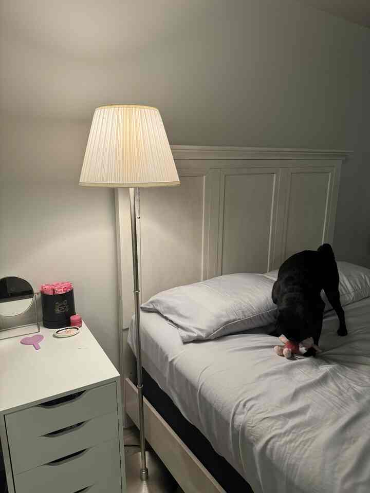 New sheets for my bed🍦💛
#newsheets #ikea #lamp #woodenbed #whitewood #roses